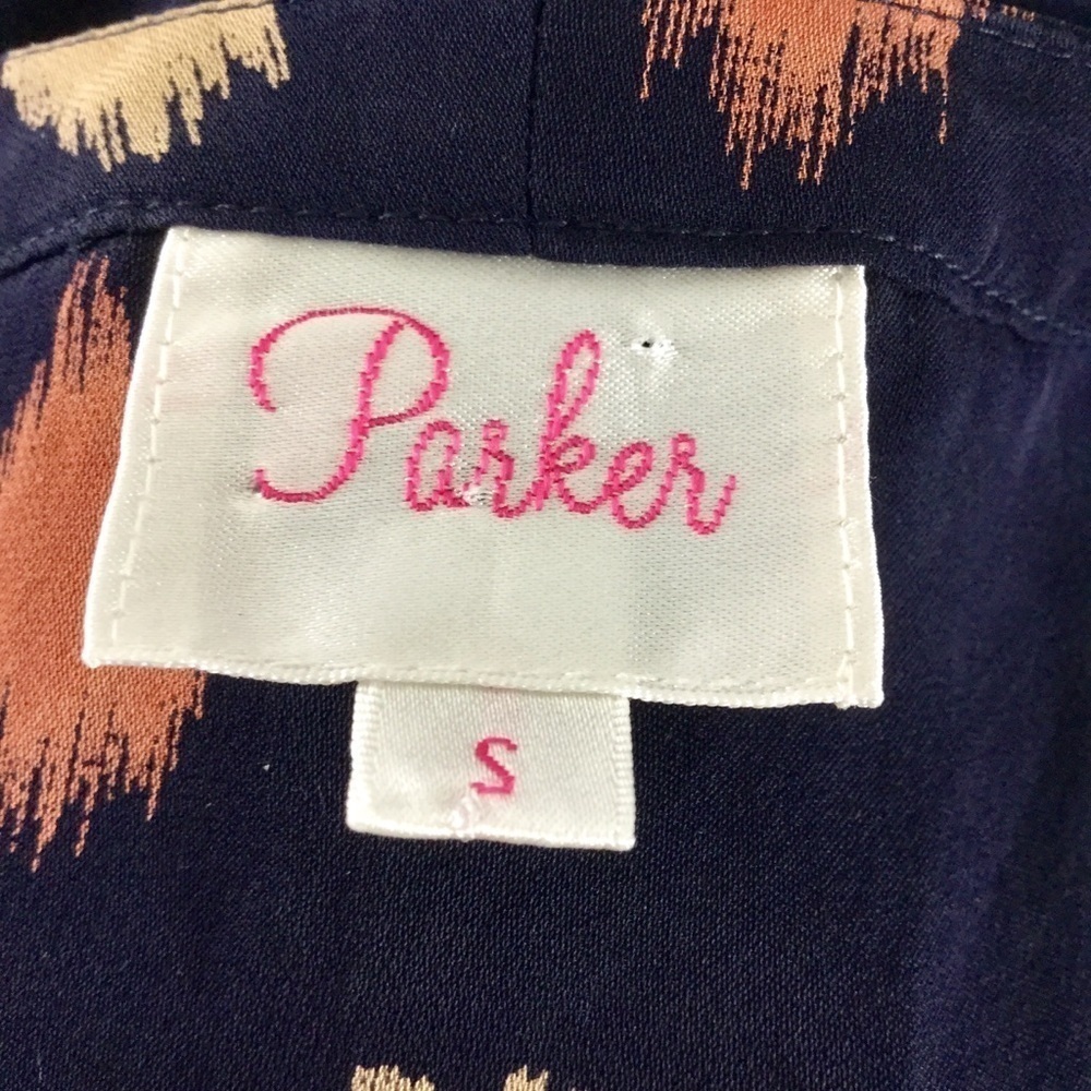Parker Long Bell Sleeve Button Bodice Silk Navy Mini Dress size Small - Picture 15 of 16